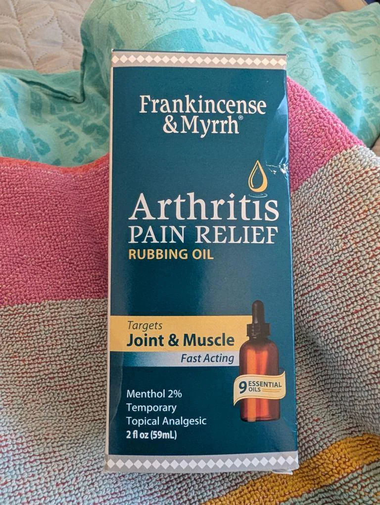 Frankincense and Myrrh Arthritis Pain Relief Rubbing Oil box